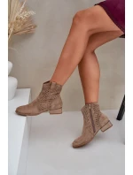 Ażurowe Damskie Botki Na Niskim Obcasie Beżowe Neliawen Ażurowe Damskie Botki Na Niskim Obcasie Beżowe Neliawen