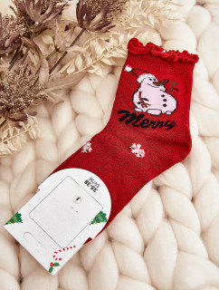 Dámske lesklé vianočné ponožky s červeným snehuliakom