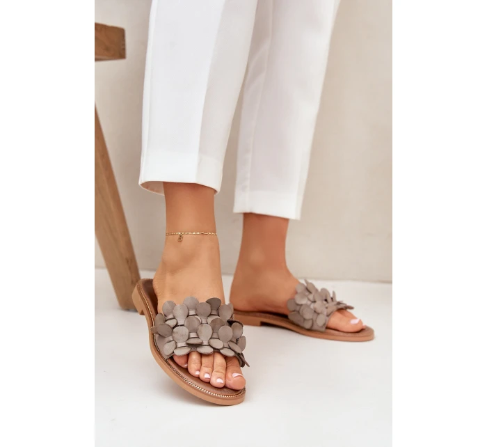 Dámské pantofle na plochém podpatku model 22014107 Taupe Zazoo - ZOiO Dámské pantofle na plochém podpatku model 22014107 Taupe Zazoo - ZOiO