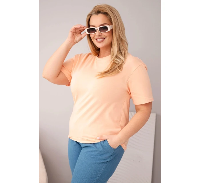 Dámská bavlněná halenka Plus Size s krátkým rukávem basic lososová