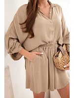 Dámska súprava z viskózy, košeľa s gombíkmi a voľné ťavie šortky