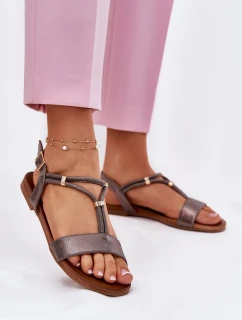 Damskie Płaskie Sandały Z Paskami S.Barski KV51-120 Grafitowe