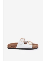 Klapki Damskie Z Klamrami Z Eko Skóry Białe Iskira Klapki Damskie Z Klamrami Z Eko Skóry Białe Iskira