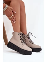 Skórzane Ocieplane Botki Damskie Na Platformie Vinceza 66803 Beżowe