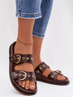 Dámské pantofle se zlatými přezkami ekologická kůže čokoládové Bellarya