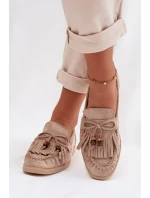 Dámské mokasíny s třásněmi a korálky Béžové Teressa