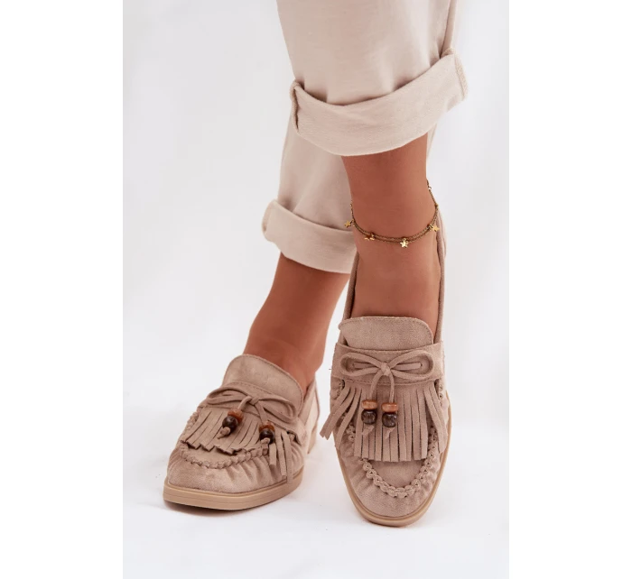 Dámské mokasíny s třásněmi a korálky Béžové Teressa