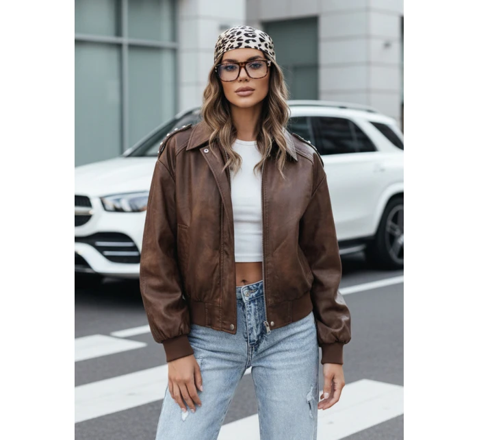 Dámska kožená bunda bomber hnedá FashionStreet TY5219