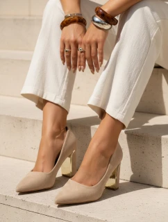 Dámske semišové lodičky na ihlovom podpätku béžovej farby FashionStreet ZY1398