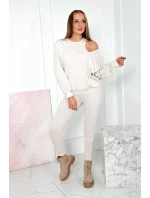 3-dielny set blúzka + top + legíny béžová melanž