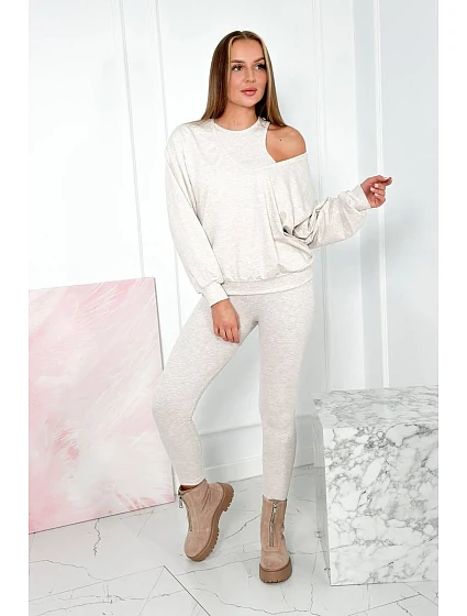 model 18997822 set halenka + top + legíny béžová melanž - K-Fashion