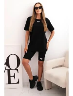 Dámsky bavlnený set s krátkym rukávom a šortkami čierny