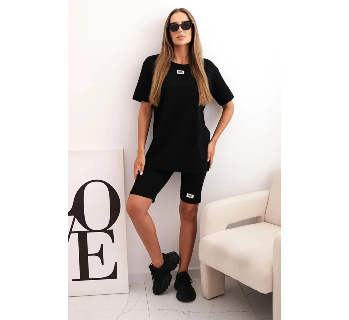 Dámsky bavlnený set s krátkym rukávom a šortkami čierny