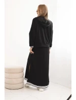 Dámska súprava z viskózy s mikinou na zips a dlhou sukňou čierna Dámska súprava z viskózy s mikinou na zips a dlhou sukňou čierna