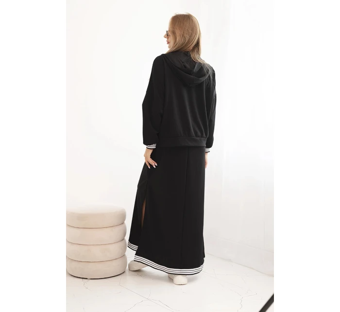 Dámska súprava z viskózy s mikinou na zips a dlhou sukňou čierna Dámska súprava z viskózy s mikinou na zips a dlhou sukňou čierna