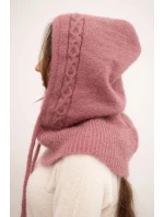 Dámská čepice s kapucí a pleteným vzorem tmavě růžová