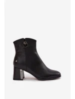 Ocieplane Botki Z Naturalnej Skóry Na Słupku Maciejka K7203-04 Czarne