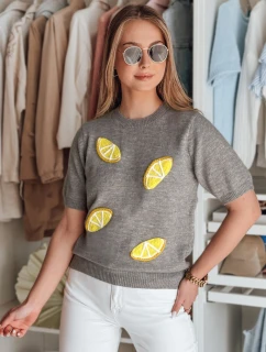 Dámsky nadrozmerný sveter s citrónmi Lemon grey FashionStreet MY2478
