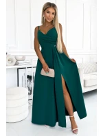 CHIARA Elegantní zelené dámské dlouhé maxi šaty na ramínkách model 18829195 - numoco CHIARA Elegantní zelené dámské dlouhé maxi šaty na ramínkách model 18829195 - numoco