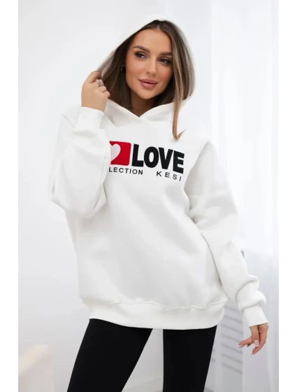 Zateplená bavlnená mikina s kapucňou Love ecru