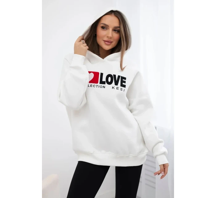 Zateplená bavlnená mikina s kapucňou Love ecru