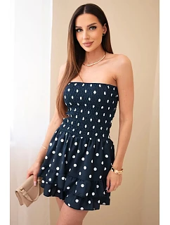 Dámsky viskózový overal s bodkami a volánom tmavomodrý