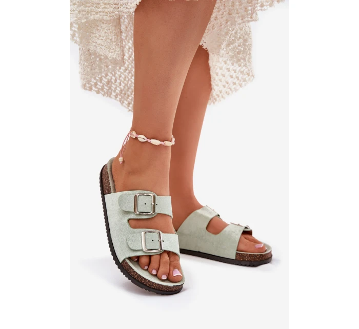 Klapki Damskie Z Klamrami Miętowe Oliena