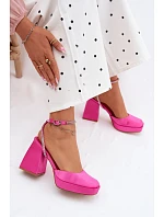 Dámské sandály na vysokém podpatku typu s páskem s krystaly fuchsiová model 22107121 - Boto