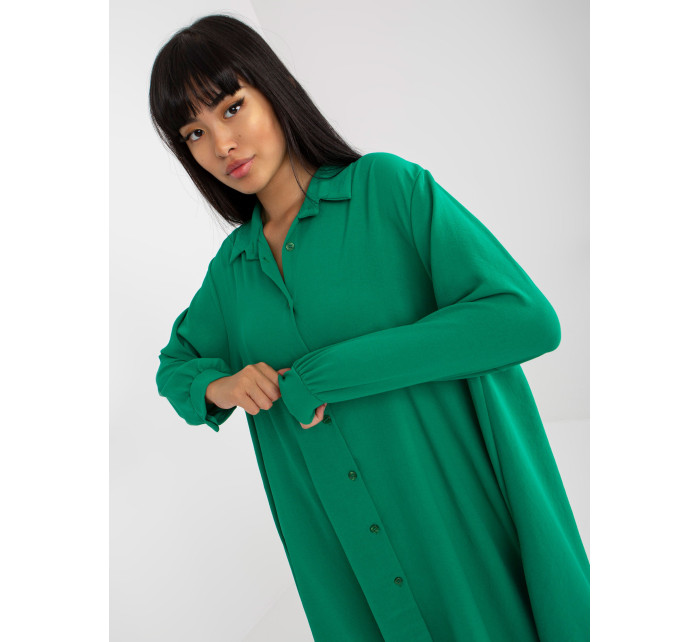 Zelené asymetrické košeľové šaty s dlhými rukávmi
