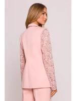 Dámské sako s krajkovými rukávy model 21857561 Pudr růžová - Moe