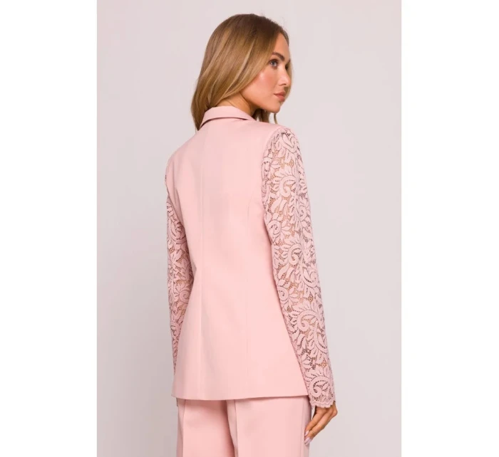 Dámské sako s krajkovými rukávy model 21857561 Pudr růžová - Moe