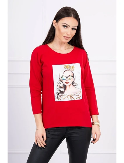 Halenka s grafikou dívky v 3D model 18743944 červená - K-Fashion