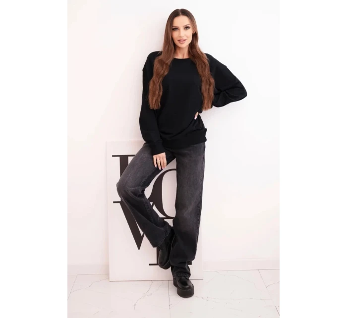 Dámska základná bavlnená mikina s okrúhlym výstrihom čierna