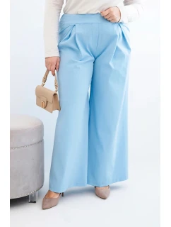 Dámske Plus veľkosť široké nohavice so skladaním modrá