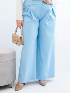 Dámske Plus veľkosť široké nohavice so skladaním modrá