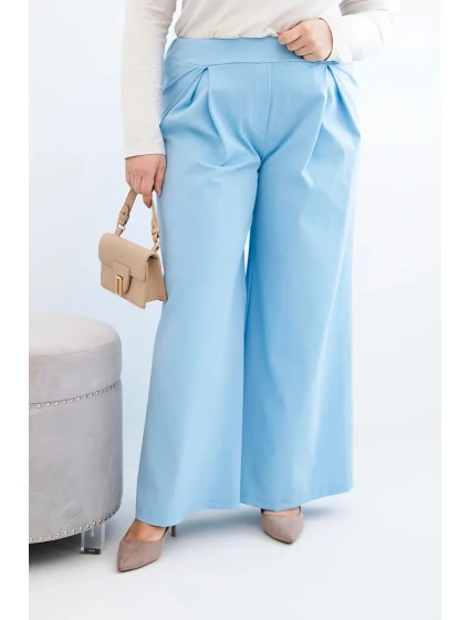 Dámske Plus veľkosť široké nohavice so skladaním modrá