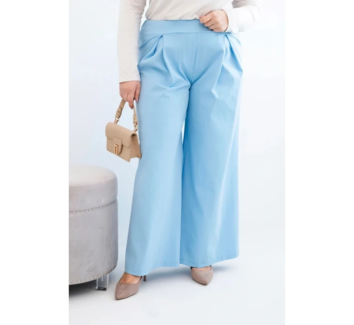 Dámske Plus veľkosť široké nohavice so skladaním modrá