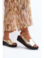 Zazoo 2893 Sandały Damskie Skórzane na Grubej Podeszwie Złote