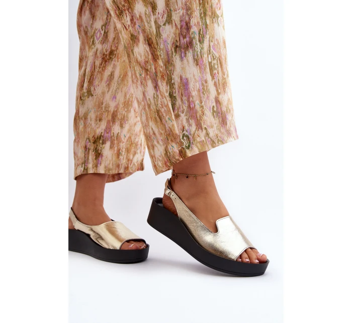 Zazoo 2893 Sandały Damskie Skórzane na Grubej Podeszwie Złote