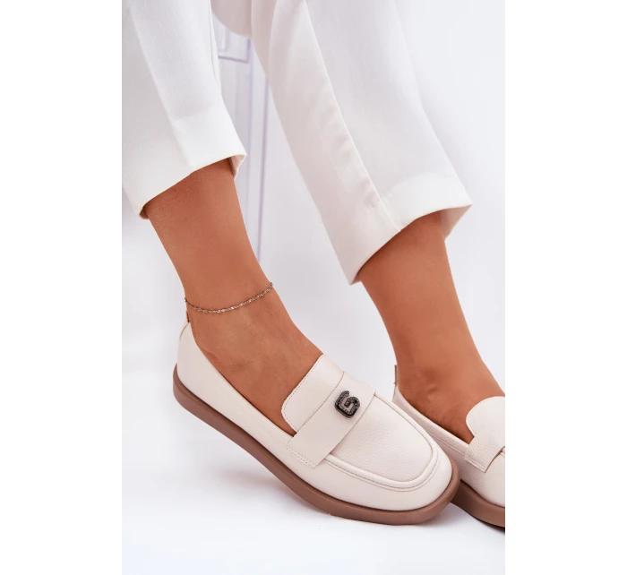 Mokasyny Damskie Eleganckie Z Ozdobnym Małym Detalem Vinceza 62208 Beżowe