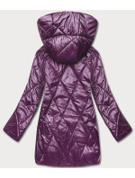 Tmavo fialová dámska bunda s ozdobnou kapucňou (B8126-71)