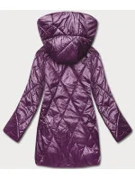 Tmavo fialová dámska bunda s ozdobnou kapucňou (B8126-71)