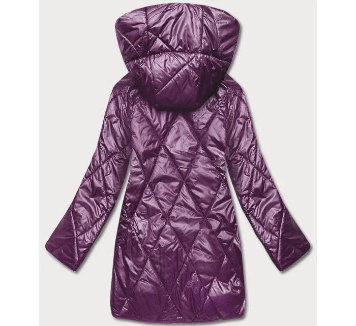 Tmavo fialová dámska bunda s ozdobnou kapucňou (B8126-71)