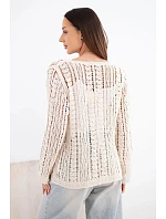 Dámsky bavlnený a čipkovaný sveter s výstrihom do V v béžovej farbe