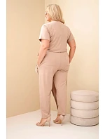 Dámský bavlněný overal Plus Size se zavazováním v pase fango