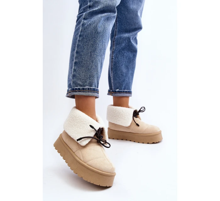 Śniegowce Na Platformie Z Kożuchem Jasnobeżowe Olimuka Śniegowce Na Platformie Z Kożuchem Jasnobeżowe Olimuka