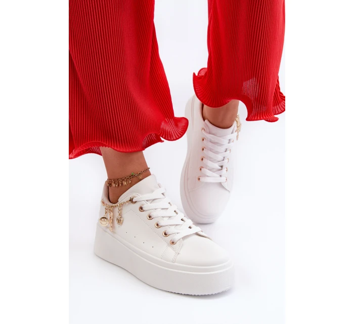 Sneakersy Damskie Na Platformie Z Zawieszkami Białe Tivissa