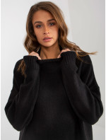 Dámsky čierny nadrozmerný sveter s rolákom