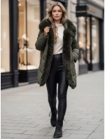 Dámská zimní bunda dlouhá prošívaná s kapucí zelená Dstreet model 21995494 - FashionStreet