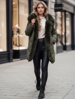 Dámska zimná bunda MORISIO dlhá prešívaná s kapucňou zelená FashionStreet TY4671z